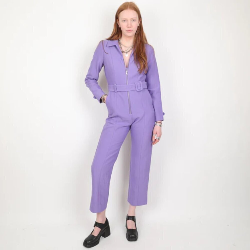 & Other Stories Anthropologie jumpsuit purple zipper belt straight leg new 2